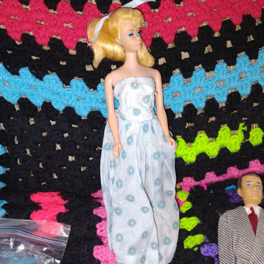 Blonde Doll with Blue Floral Dress